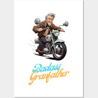 Badass Grandfather on a motorbike Posters and Art